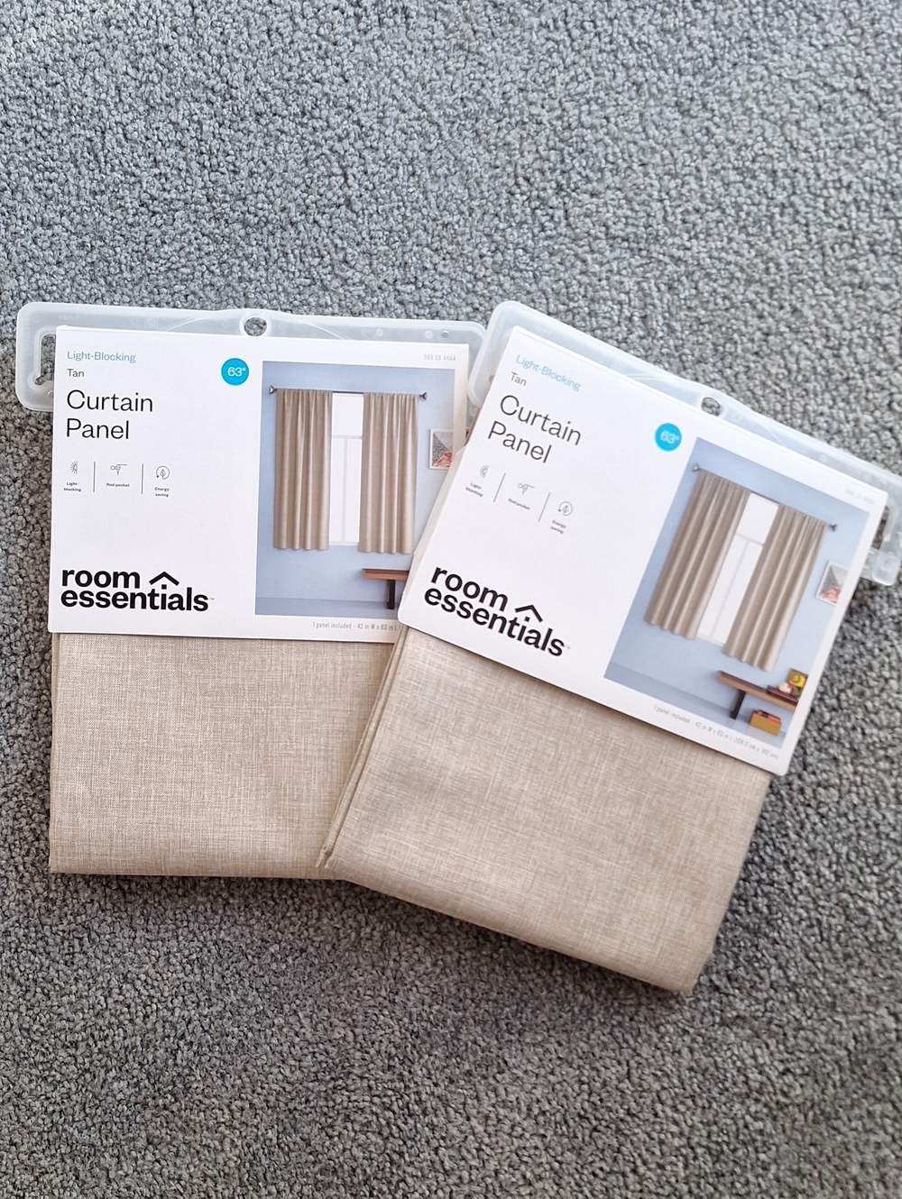Room Essentials Tan Heathered Light-Blocking Curtain Panels Pair